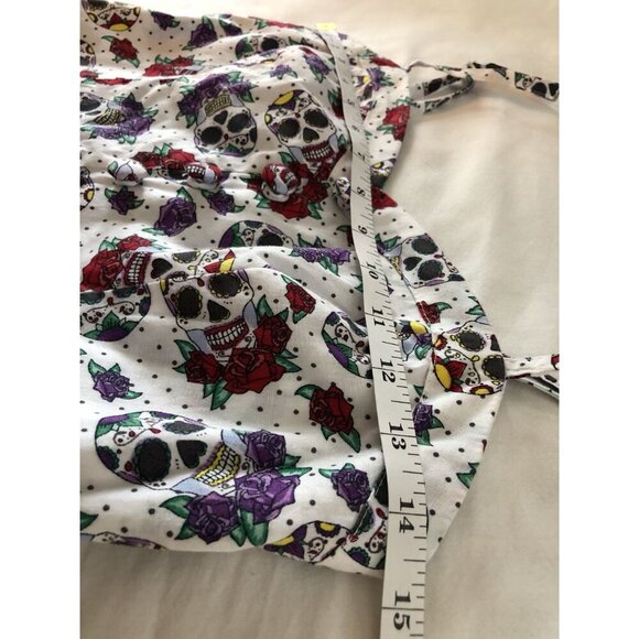 Hell Bunny Womens Sugar Skull & Roses Print Summer Dress S White Cute Goth - Picture 10 of 12